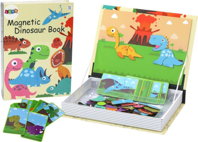 Puzzle magnetik me dinosaurus Leantoys, 64 copa, si libër, shumëngjyrësh