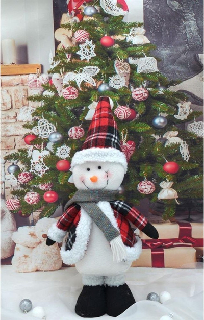 Figurinë zbukuruese Saska Christmas Snowman, 50 cm, e bardhë kuqe zi