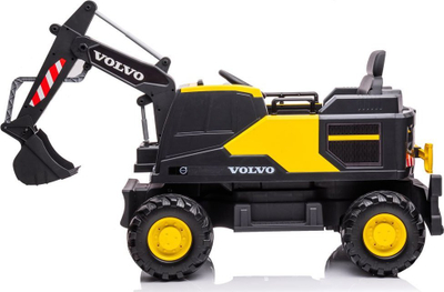 Eskavator me bateri Volvo PA0283, makinë lodër ku hip kalamaja, me telekomandë, i verdhë me të zi
