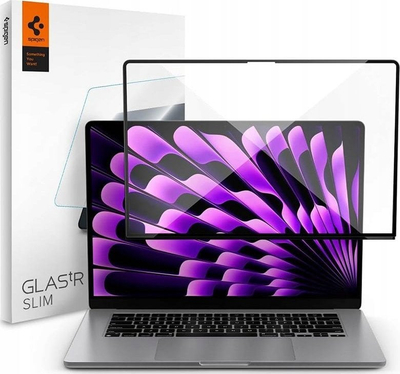 Mbrojtëse ekrani Spigen Glas.tR Slim për MacBook Air 15" M2 2023, xham i fortë i temperuar, me kornizë të zezë