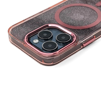 Futrollë telefoni Hurtel Glitter për iPhone 17 Pro, MagSafe, rozë transparente