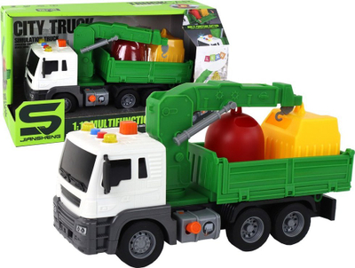 Kamion lodër Jiansheng City Truck, vinç me fërkim, tinguj dhe drita, jeshil