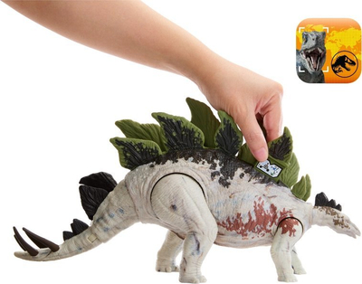 Lodër dinosauri Mattel Jurassic World Gigantic Trackers Stegosaurus, figurë e madhe, me këmbë edhe bisht që lëvizin, shumëngjyrëshe