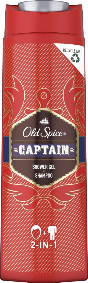 Xhel dushi dhe shampo Old Spice Captain, 2 në 1, 400ml, i kuq