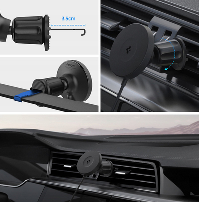 Mbajtëse makine me karikues Spigen OneTap Pro 4 MagSafe, wireless, AirVent hook, e zezë