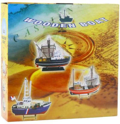 Model dekorativ varke peshkimi Collectible, 30x26cm, druri, blu e bardhë