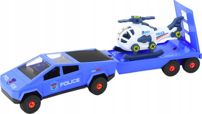Set lodër policie makine me helikopter, DIY, me rimorkio, blu