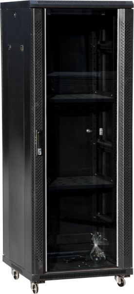 Kabinet rrjeti 36U 600x800, derë xhami, i zi