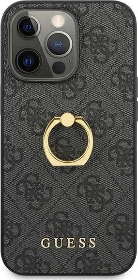 Mbrojtëse telefoni Guess Logo me unazë në pjesë të pasme, për iPhone 13 Pro, gri e errët