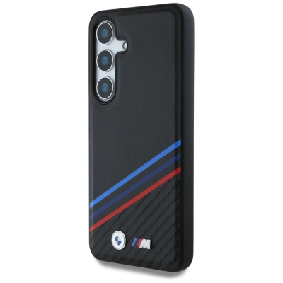 Maskë telefoni BMW Trengjyrëshe MagSafe për Samsung Galaxy S25, lëkurë, mbrojtëse, e zezë