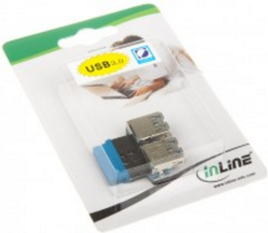 Adaptues USB InLine 33444I, 2x USB A femër në 19 pin, USB 3.0, blu