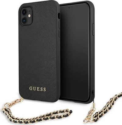 Futrollë telefoni Guess Saffiano Chain GUHCN61SASGBK, për iPhone 11 6.1", hardcase, e zezë