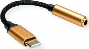 Kabllo adapter për telefon Roline 12.03.3223, USB C në 3.5mm, 0.13m, e zezë me ari