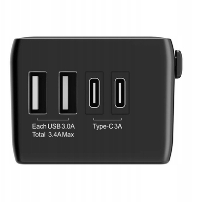 Adaptër udhëtimi BlitzWolf BW-TA1, 4 në 1, 2x USB USB‑C PD 20W, i zi