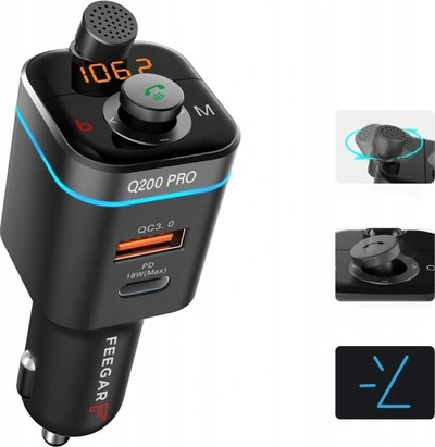 Transmetues FM për makinë Feegar Q200 Pro, Bluetooth 5.0, karikim 42W QC PD, i zi