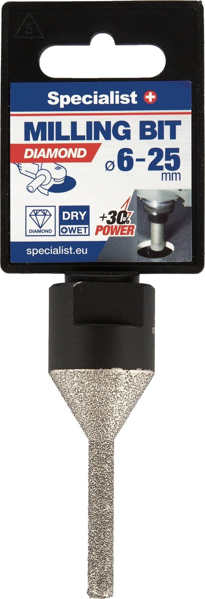 Frezë diamant për ruter Specialist 9604, Ø 6–25 mm, filetë M14, argjend e zezë