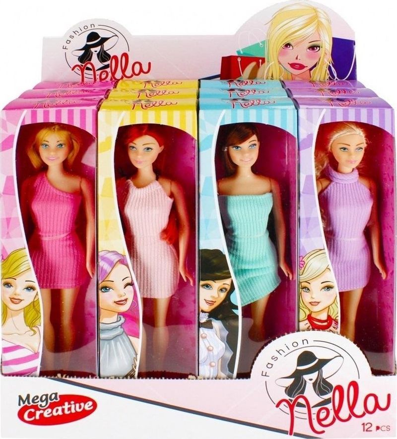 Kukull Mega Creative Nella DOLL 29cm, duar të lëvizshme, fustan shumëngjyrësh