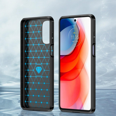 Maskë mbrojtëse Hurtel Carbon Case për Motorola Moto G Stylus 2022, TPU i butë, me skaje të ngritura, ngjyrë e zezë
