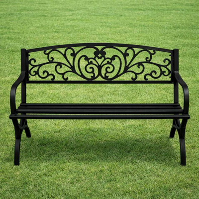 Bankë kopshti metalike për 2 persona, 127 cm, dekorative, e zezë