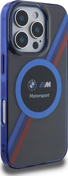 Maskë telefoni BMW Motorsport IML Circle MagSafe për iPhone 16 Pro, me MagSafe, transparente blu