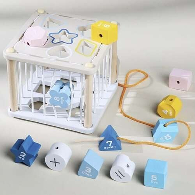 Lodër druri edukative KRUZZEL Shape Sorters, kub me forma, 12 copë, shumëngjyrëshe