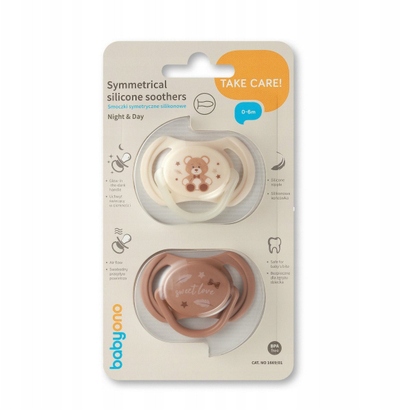 Biberon BabyOno simetrik silikoni 0-6 mujsh, set 2 copë, transparent