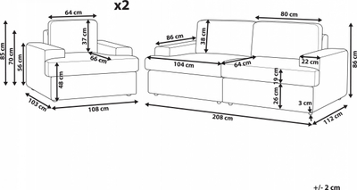 Set për dhomë ndenjeje Beliani Alla, 5 ulëse, material stof, ngjyrë taupe