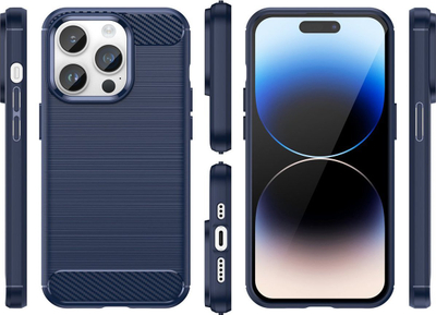 Kapak telefoni Carbon Case për iPhone 14 Pro, gome TPU e butë, mbron nga goditjet, blu e errët