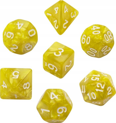 Set zare RPG Q Workshop Pearl Light Yellow Rebel, efekt perle, 7 copë, e verdhë e çelët
