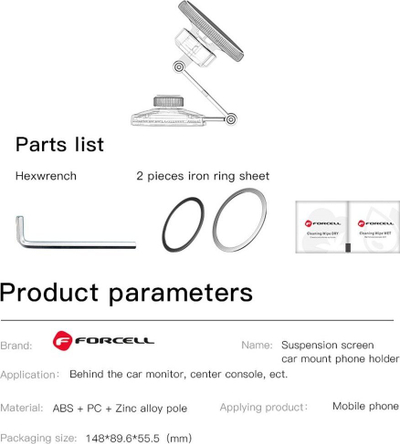 Mbajtëse magnetike për makinë Forcell F Grip, për xham edhe panel, e zezë