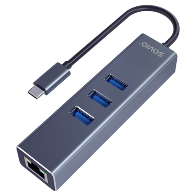 Hub USB C Savio AK-57, 3x USB A 3.1, RJ 45 Gigabit, gri