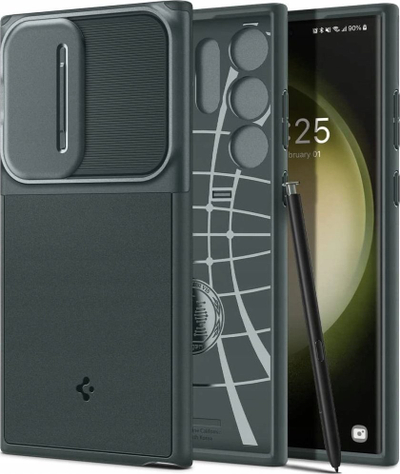 Kapak telefoni Spigen Optik Armor për Samsung Galaxy S25 Ultra, mbrojtje hibride, kapak kamere, jeshile Abyss
