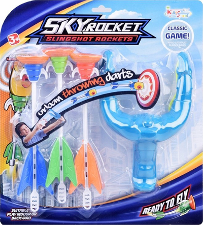 Lodër sllingë SkyRocket Slingshot Rockets, 3 shigjeta thithëse, plastike, blu