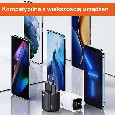 Karikues muri Usams T46, 33W PD3.0 QC3.0, 2 porta USB C edhe USB, me kabllo USB C në Lightning, i bardhë