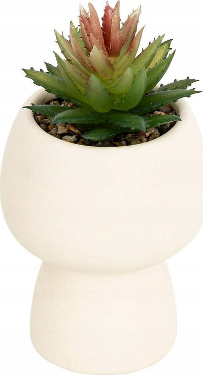 Bimë artificiale Livy Succulent, 17cm, vazo qeramike e bardhë