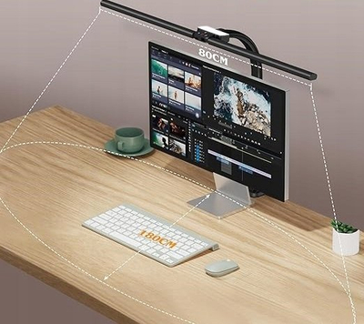 Llambë tavoline LED për monitor, 80 cm, dritë që e rregullon vetë, e zezë