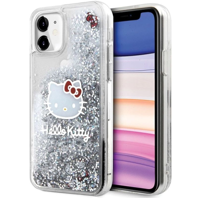 Kapak telefoni Hello Kitty Liquid Glitter për iPhone 11, transparent me shkëlqim argjendi