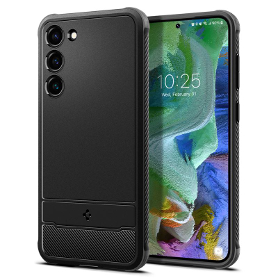 Mbrojtëse për celular Samsung Galaxy S23+ Spigen Rugged Armor, e zezë