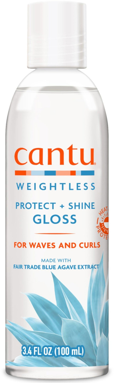Серум за коса Cantu Weightless Protect Shine Gloss, за брановидна и кадрава коса, 100 ml, проѕирен