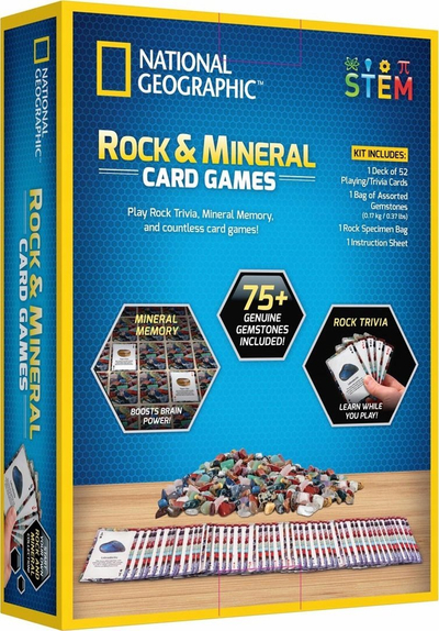 Lojë me letra National Geographic Rock Bingo Gemstone Trivia, 150 gurë e minerale, për kalamaj 8+