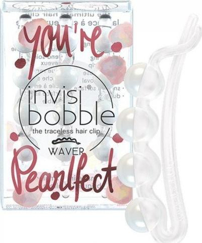 Шнола за коса Invisibobble Waver Sparks Flying Youre Pearlfect, со бисери, бела