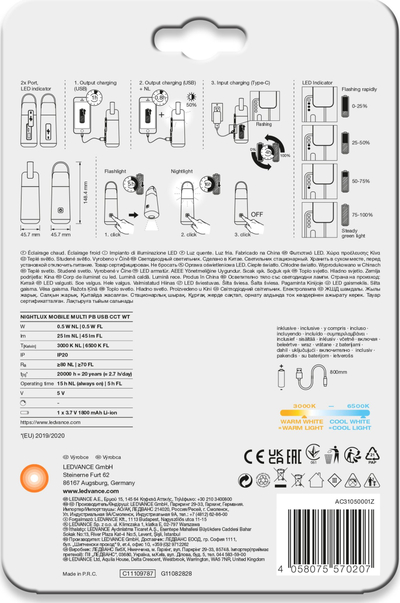 Fener portativ LED Ledvance Nightlux Lantern me powerbank, 1800mAh, dritë e bardhë e ngrohtë, i bardhë