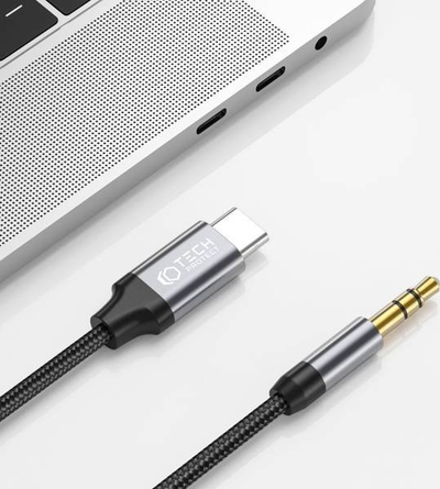 Kabllo audio Tech-Protect UltraBoost, USB-C në Jack 3.5 mm, 1 m, i zi