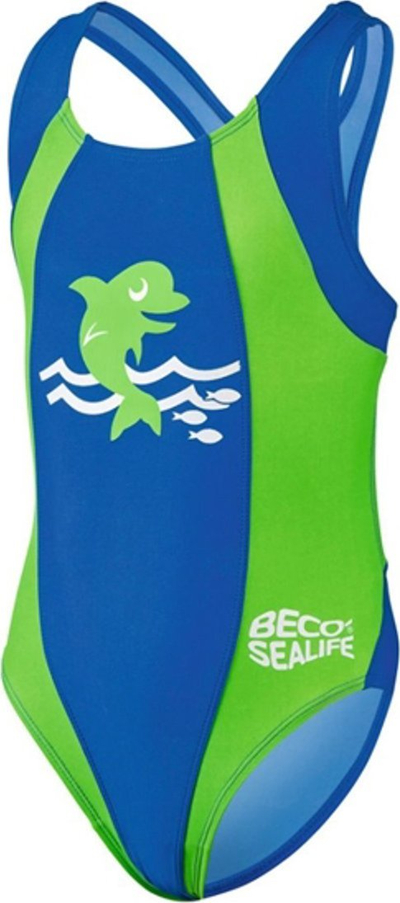 Rrobë banjo njëpjesëshe për goca Beco Sealife, SPF 50+, numri 110, blu jeshile