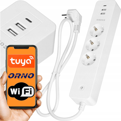 Zgjatues inteligjent Orno Tuya, 3 priza Schuko, Wi Fi, i bardhë