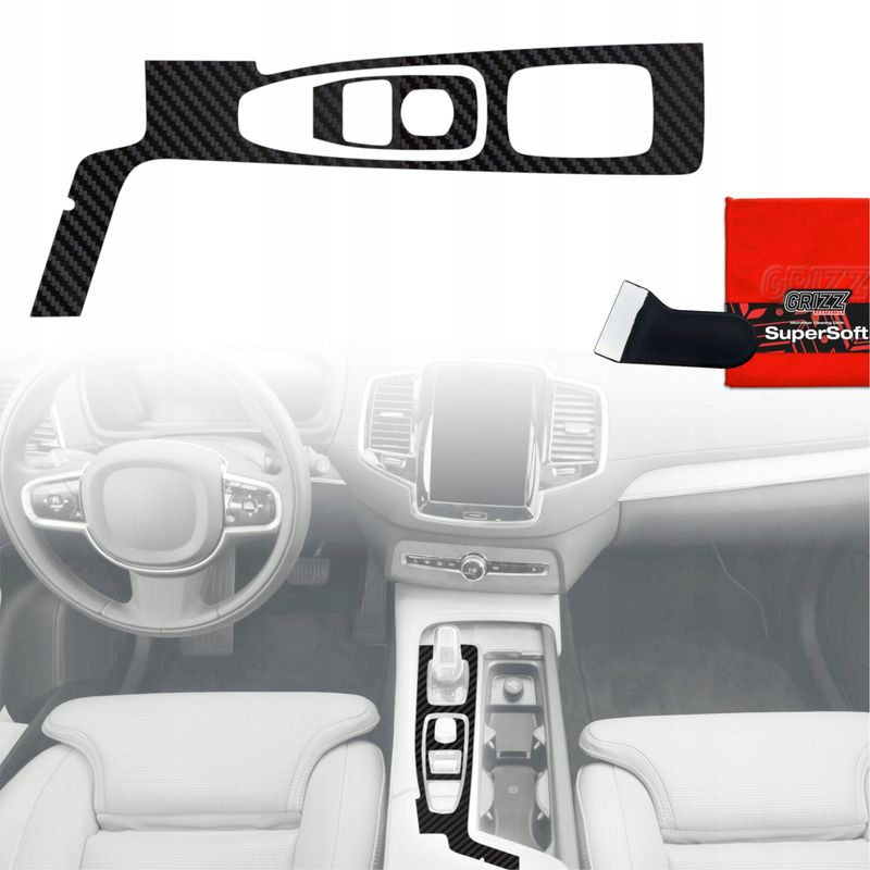 Film dekorativ GrizzProtector Volvo XC90 T8 Drive Mode, interier konsol qendrore 2015-2020, efekt karbon, i zi