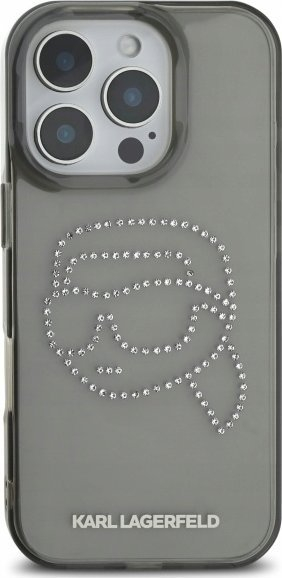 Maskë telefoni Karl Lagerfeld IML Rhinestones Karl Head për iPhone 16 Pro Max 6.9", e zezë