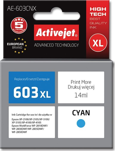 Fishek boje Activejet Ink 603XL Cyan AE-603CNX, për Epson, ngjyrë blu cian
