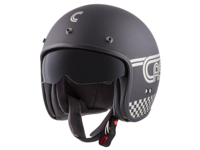 Helmeta moto Cassida Oxygen Rondo, polikarbonat, vizor dielli, e zezë mat me argjend