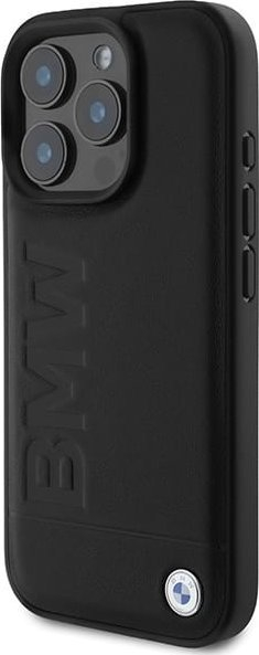 Kuti telefoni BMW Leather Hot Stamp me MagSafe për iPhone 16 Pro 6.3", lëkurë, e zezë